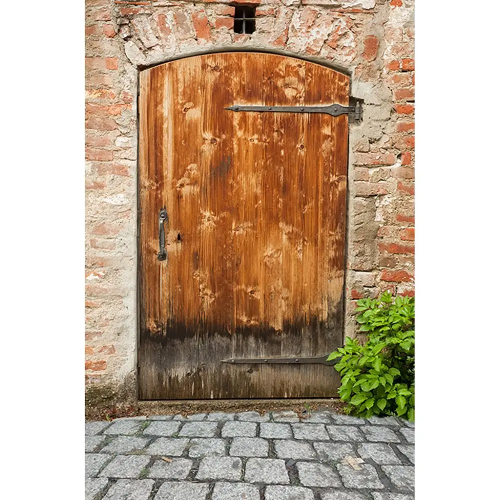 Ściana z cegły Vintage drewniane drzwi tło fotograficzne tkanina winylowa tło dla dzieci portret dziecka Photobooth Photo Studio