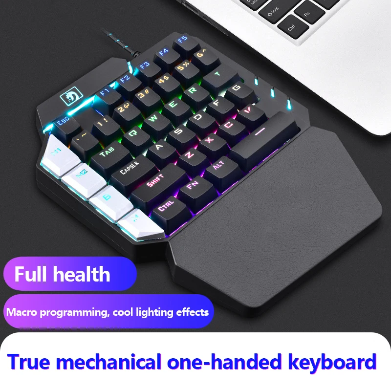 

One Hand Mechanical Keyboard Gamer Left Hand Keyboard for Cell Phone Gaming Accessories 38 Keys No Conflict Green Axis Black