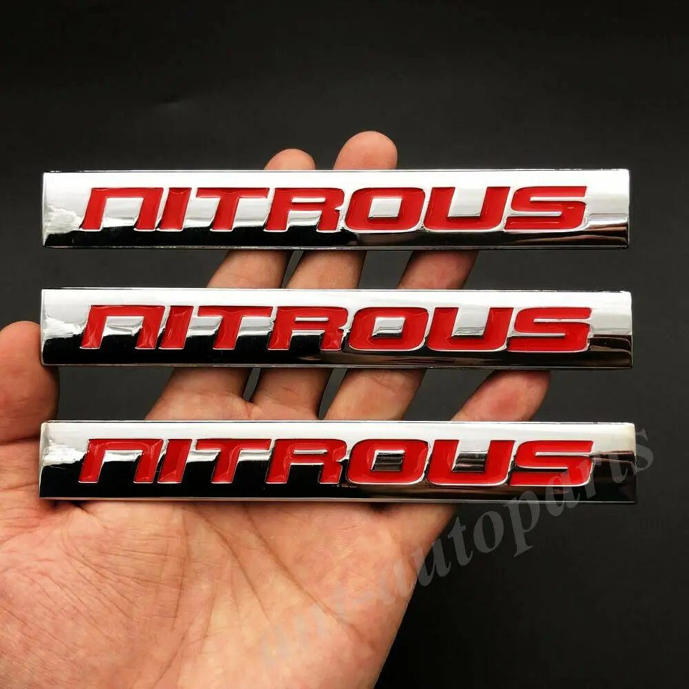 3x Metal Chrome Nitrous Car Trunk Rear Emblem Badge Decals Sticker NOS Engine