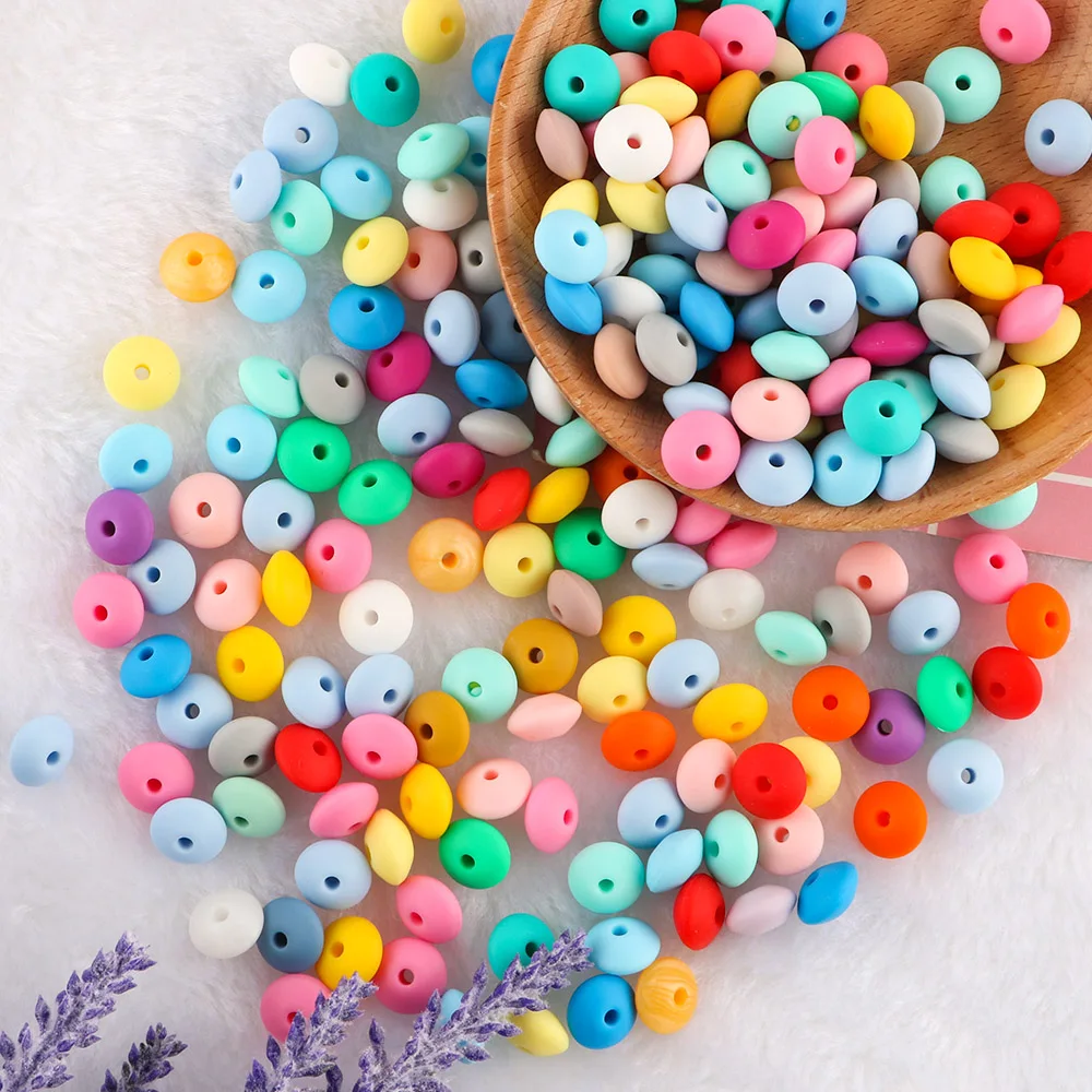 Kovict 100pcs 12mm Pearl Silicone Lentil Beads For Jewelry Making Bulk DIY Pacifier Chain Necklace Jewelry Accessories