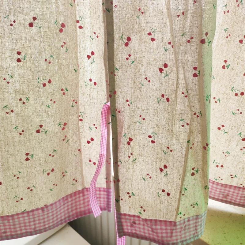 Cortinas curtas estampadas em algodão e linho, pequeno, rosa, verificado, pano, decorativo, gabinete, café