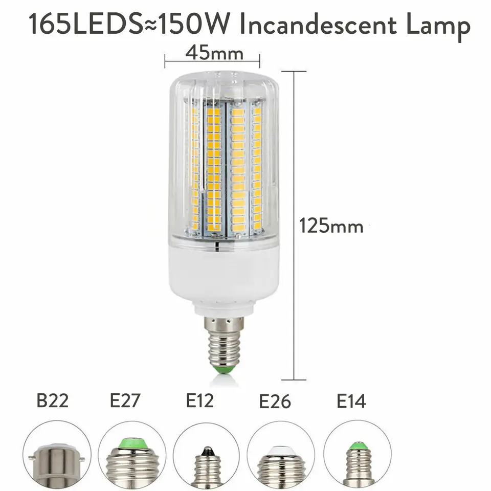 E27 E14 B22 LED Corn Light Bulbs Screw Bayonet Cap SES 7W 12W 30W 45W Ultra Bright 165LEDs Replace 150W Halogen Lamps, image 7