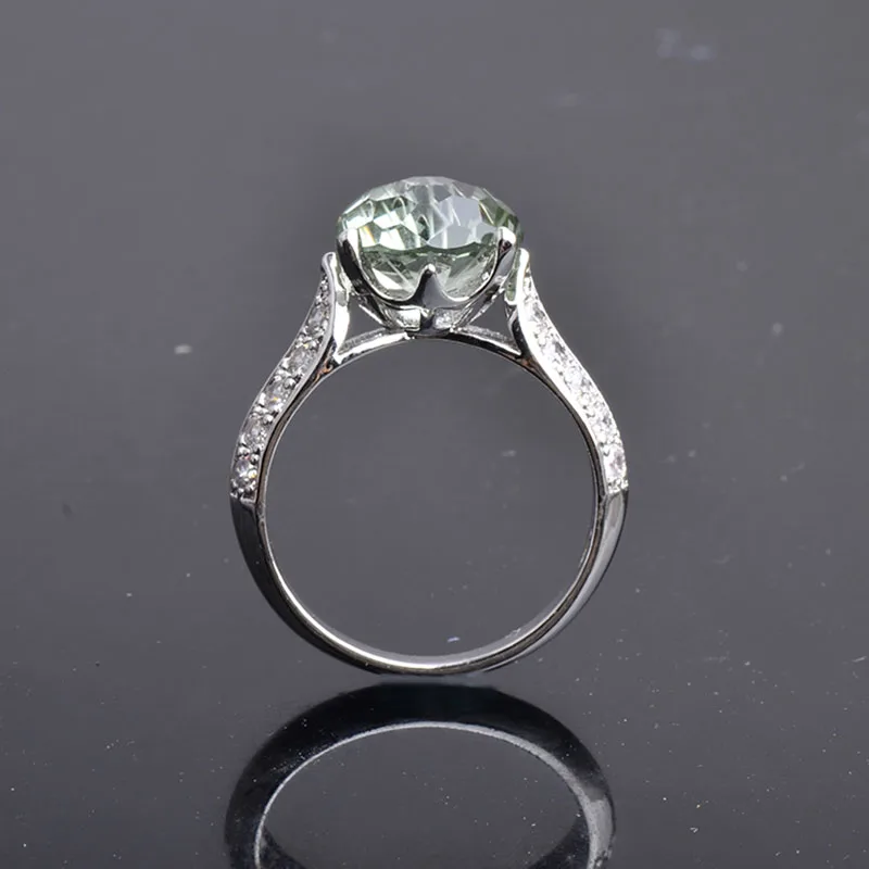 CSJ Green amethyst quartz gemstone classics Ring Sterling 925 Silver Round8.0 4Ct football cut Fine Jewelry For Women Lady Gift