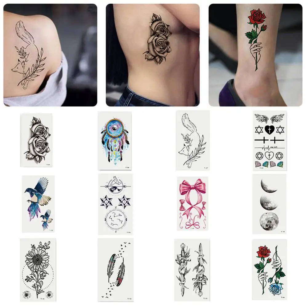 Cute Fox Hummingbird Feathers Rose Tattoo Stickers Festival Tatoo Cheap Goods Cool Things Fashion Fake Makeup For Body Jewelry