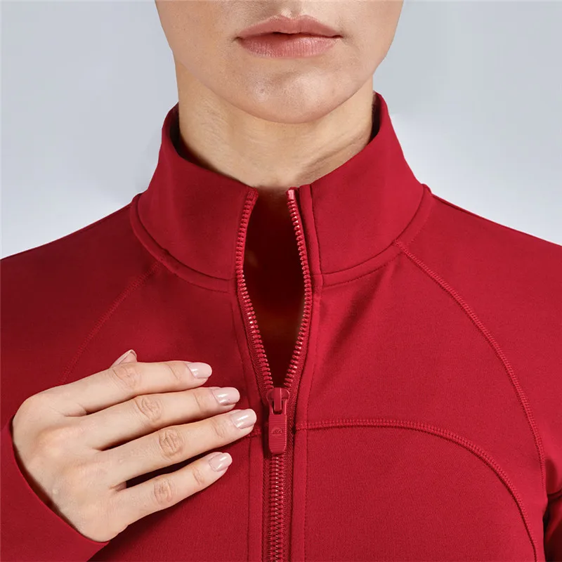 Solid Color Women Sport Jacket Long Sleeve Zip Gym High Neck Zipper Casual Yoga Wear Coat Run Fitness Top Comprehensive Training