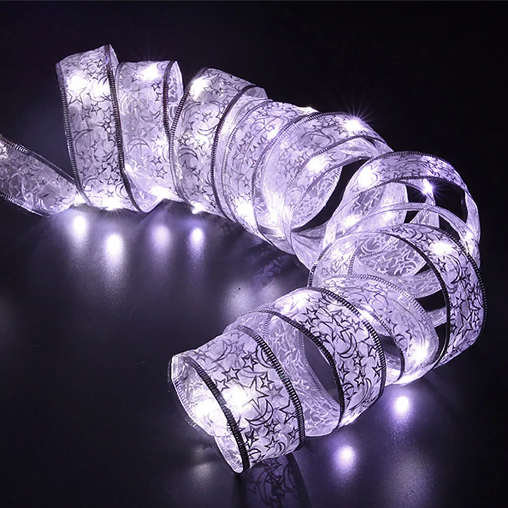 4M 40 LED Battery Operated Fairy String Lights Ribbon Christmas Lights Party Xmas Tree Decoration Gift Packing Ribbon Bow Lights