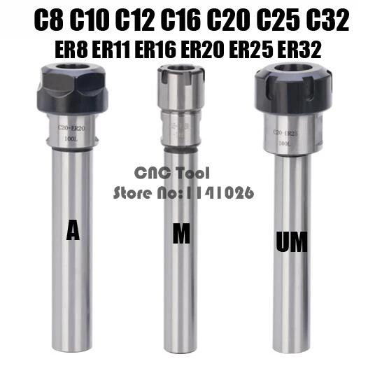 Haste Reta de Extensão 100 mm C16 C20 C25 C32 150 mm Mandril de Pinça de Extensão Suporte Porca Er25um Er32um Er40um Er25 Er32 Er40