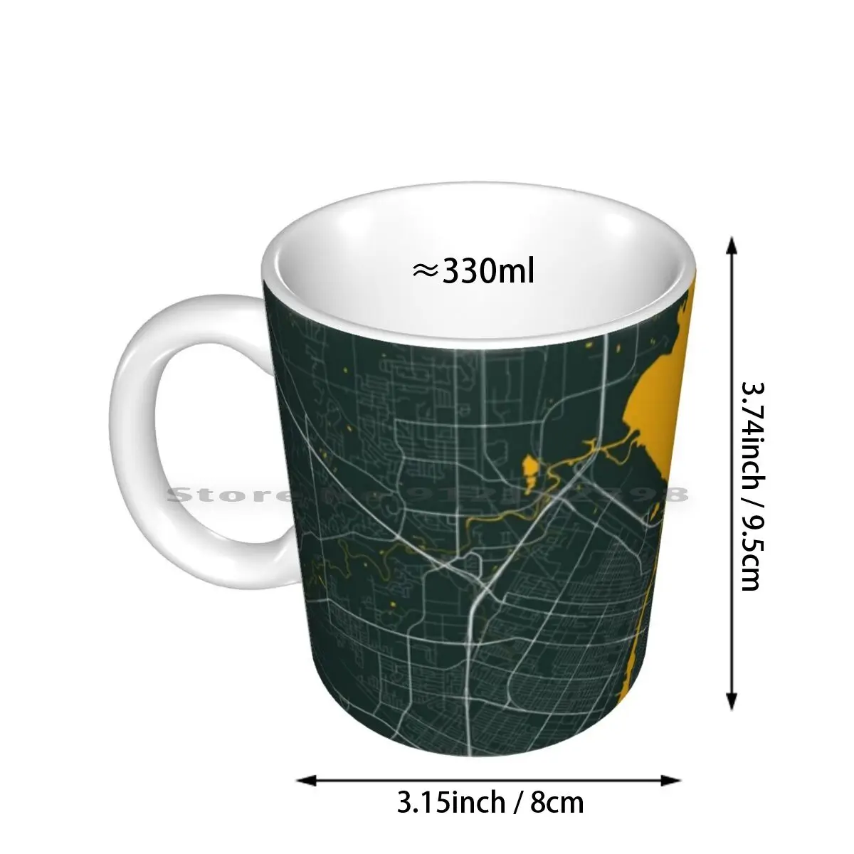 Green Bay Map In Packers Colors Ceramic Mugs Coffee Cups Milk Tea Mug Map Art Wall Map Green Bay Map Packers Map Packers Fan