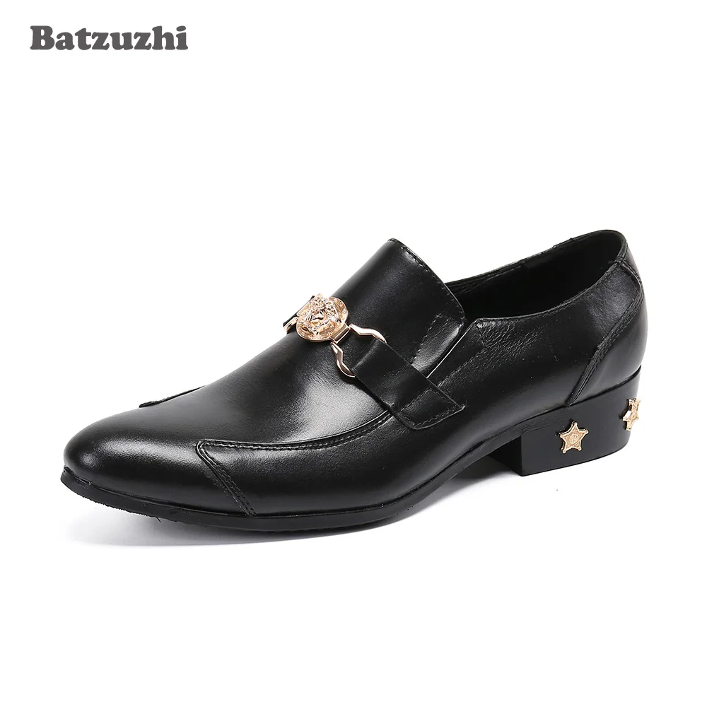 New Handmade Men's Shoes Pointed Toe Black Genuine Leather Dress Shoes Men with Stars Fashion Business/Party Shoes Men Leather