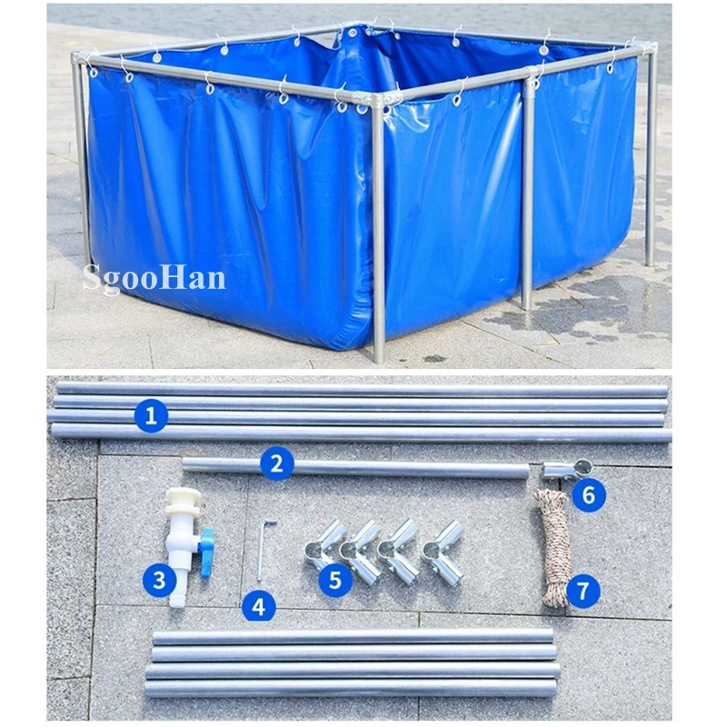 Canvas Water Pool PVC Coating Tarpaulin Home Aquarium Fish Tank Children Swimming Pool Aquaculture Water Tank+Steel Pipe Bracket