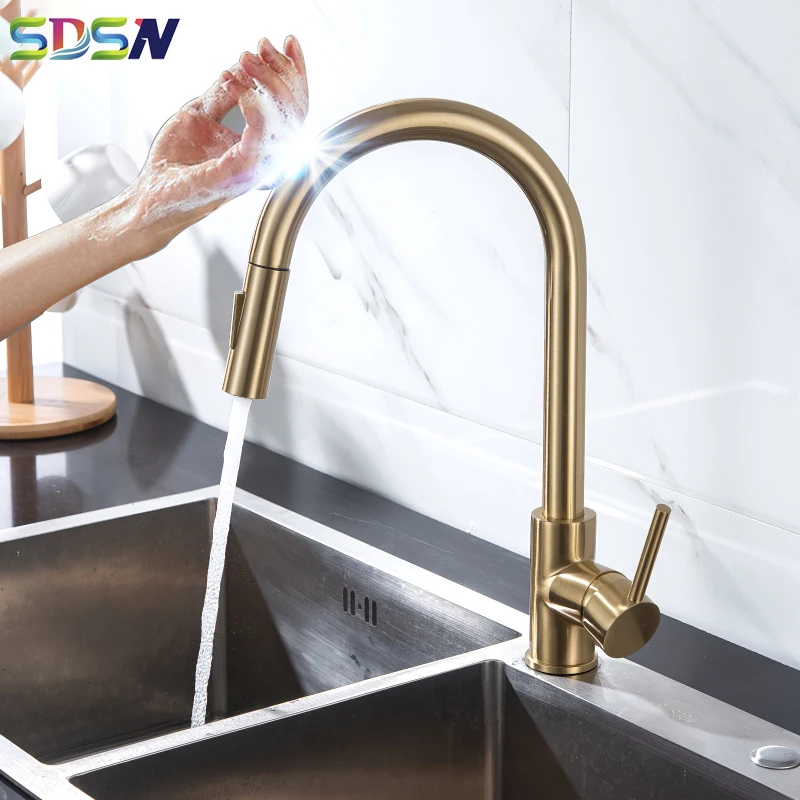 

Kitchen Faucet SDSN Pull Out Kitchen Sink Faucet Smart Touch Kitchen Faucets Stainless Steel Gold Sensor Faucet Kitchen Mixer