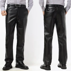 Trendy Men Leather Pants Fashion PU Leather Trousers Plus Size Straight Casual Motorcycle Pants Men's Streetwear