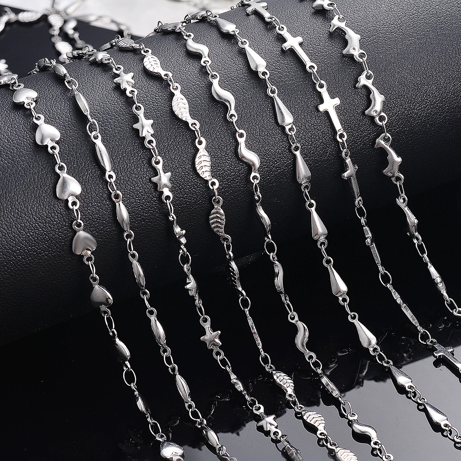 1 Stück Länge 18cm-100cm Edelstahl Lange Handgefertigte Kettenhalsketten für Frauen Silberfarbene Herz-Halskette Damenschmuck – Detail 2