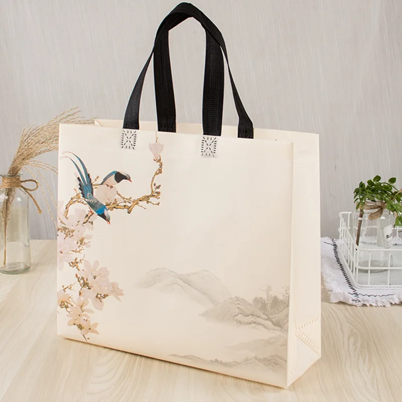 Plum Blossom Eco Shopping Bag Foldable Reusable Tote Folding Pouch Travel Non-woven Shopping Gift Bags Storage Bag Printing Ads