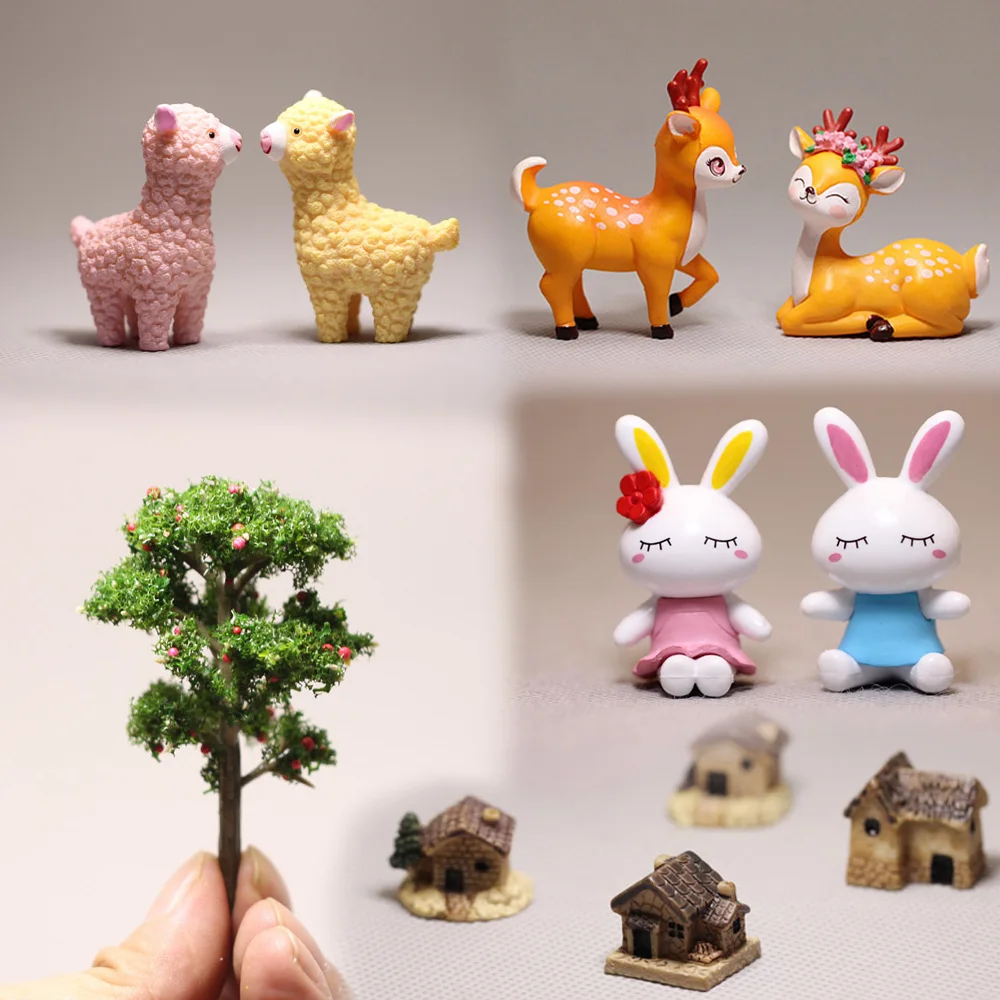 Cute Rabbit Easter Figurines Deer Cat Micro Fairy Garden Gnome Miniatures Terrarium Decoration Animal Horse Sheep Birds Pet Toy