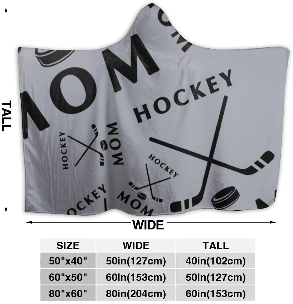 Hockey Mom Womens Hooded Blanket Super Soft Flannel Blanket Hooded Throw Wrap Blanket Hooded Robe Hooded Cloak for Adults Kids