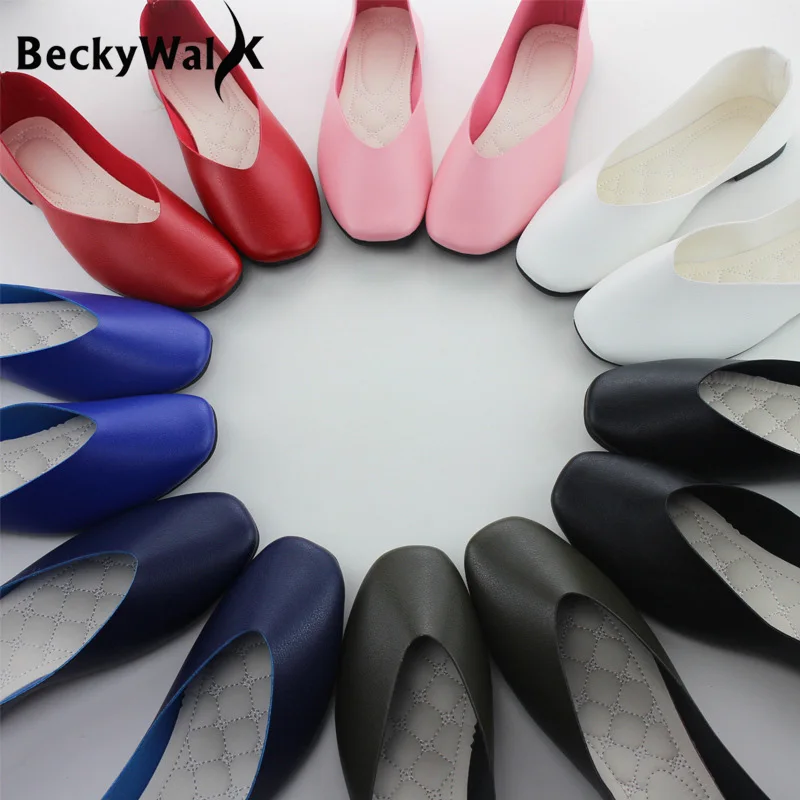 2023 New Spring Summer Shoes Woman Soft PU Leather Shallow Mouth Slip On Women Shoes Plus Size Solid Women Flats WSH2442