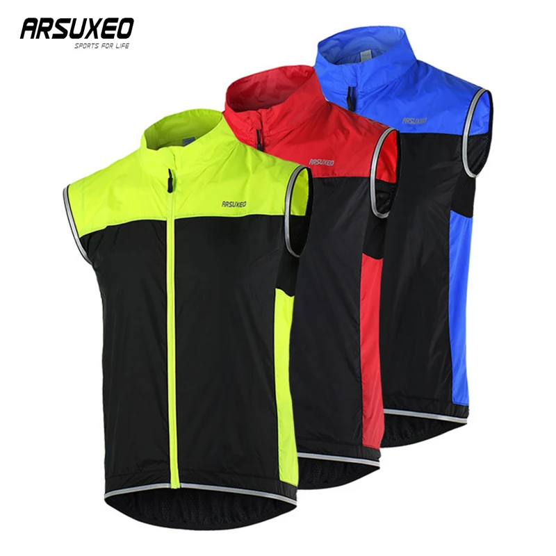 ARSUXEO Cycling Vest Man Bike Clothes Quick Dry Reflective Vest With Pocket MTB Vest Breathable Running Vest