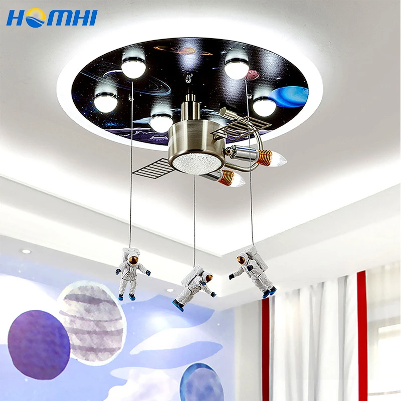 

Homhi Astronaut Chandeliers Universe Lights For Mounted Lustre Kids Room Decoration Boy Children's Ceiling Bedroom Lamp HCL-013