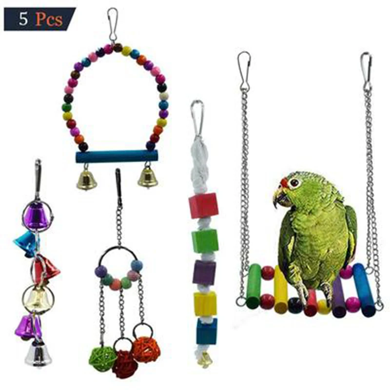 

5pcs Parrot Bite Toys Swing Bell String Sepak Takraw Birdcage Toys Bit String Cage Accessories Pet Entertainment Supplies