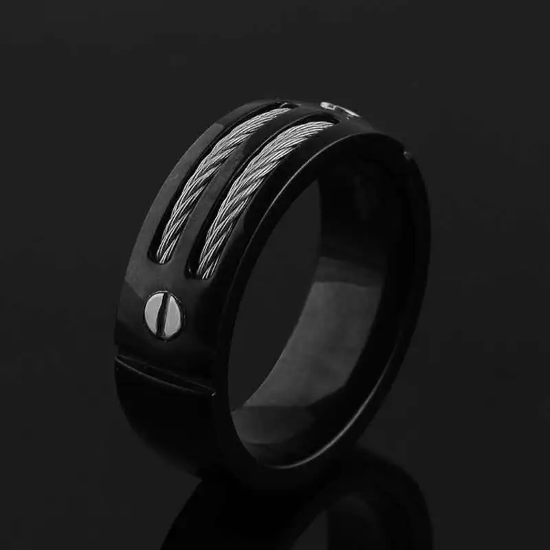 MIQIAO Stainless Steek Titanium 8mm Screw Wire Vintage Hip Hop Rings for Men Women Couple Friends Gift Fashion Jewelry Bague Ane