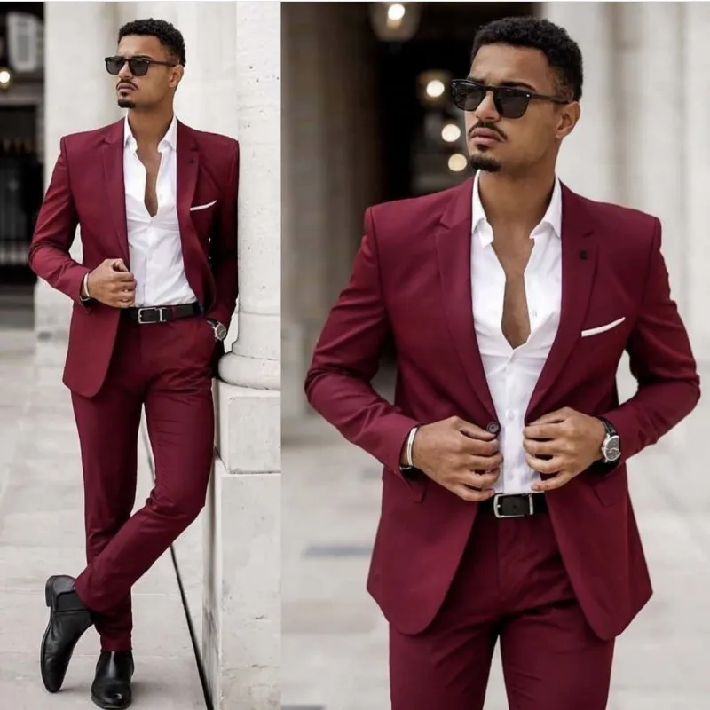 Burgundy Wedding Tuxedos Groom Suits For Men 2023 Wedding Groom Suit For Men (Jacket +Pants+Tie ) Business