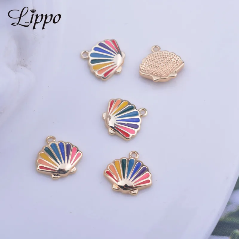 6pcs 10mm Colorfull Copper Enamel Shell Charms Real Golden Color Animal Pendant For Girl's Earring Necklace