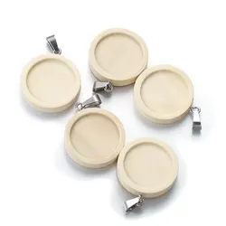 10pcs/lot 30mm Wood and Stainless Steel Hook Classic Simple Style Cabochon Base Setting Charms Pendant Jewelry Making Supplies