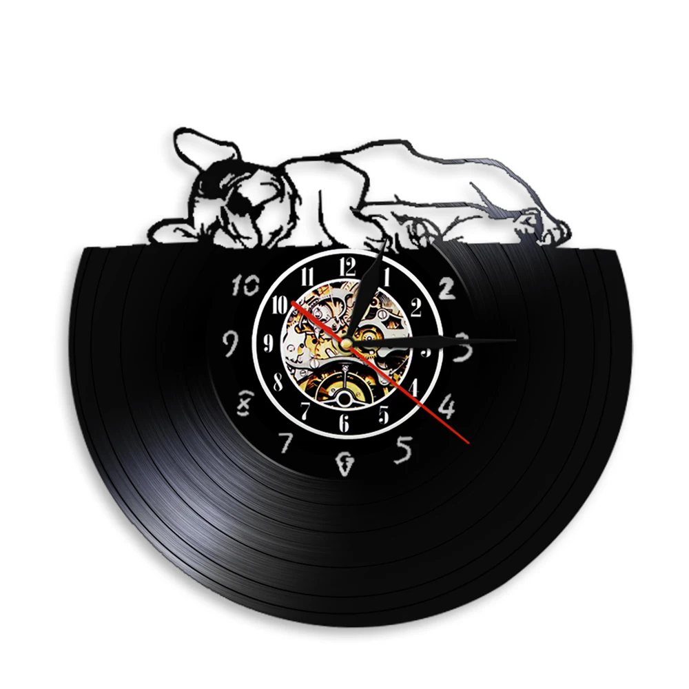 Animal Pet Pug Puppy Wall Watch Wall Decor Bulldog Lover Gift I Love Dog Wall Clock French Bulldog Dog Vinyl Record Wall Clock