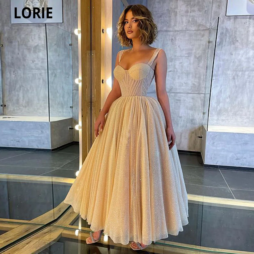 LORIE 2024 Glitter Pailletten Tule Avondjurken Mouwloze Spaghettibandjes Formele Prom Jassen Party Robes De Soiree Aangepaste