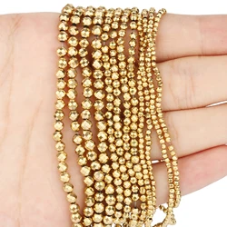 Color Retention Gold Plated Natural Hematite Beads Faceted Round Loose Rondelle Beads For Jewelry Making DIY Bracelet 2/3/4mm