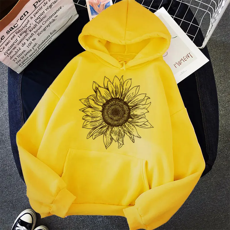 Dandelion Print Yellow Tops Hoodie Korean Harajuku Aesthetic Hoodies Goth Women Autumn Winter Pullover Sudaderas Kpop Sweatshirt