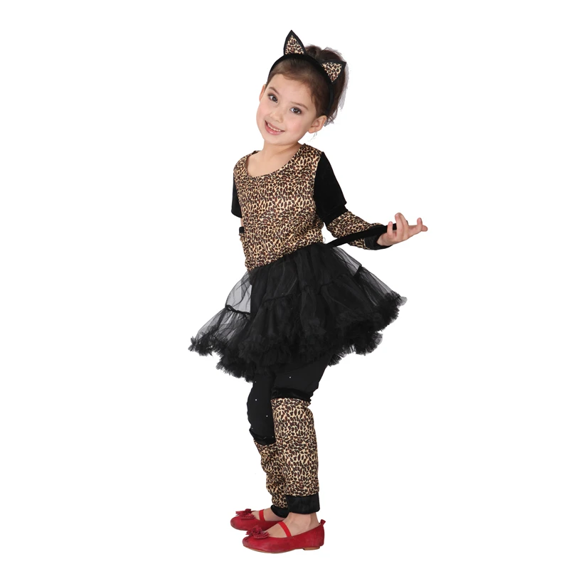 Girls Animal Costume Performance Clothing Halloween Party Leopard Cosplay Costume Short Tutu Dress Kids Carnival Party Costumes