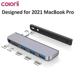 Colorii USB C Hub for NEW Macbook Pro Type-c docking station USB C adapter with USB 3.0 Micro SD 3.5mm AUX port 14/16 inch M1 M2