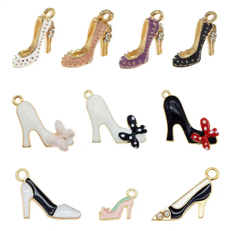 Julie Wang 10PCS Enamel Charms Mixed High Heel Shoes Alloy Necklace Bracelet Jewelry Making Accessory