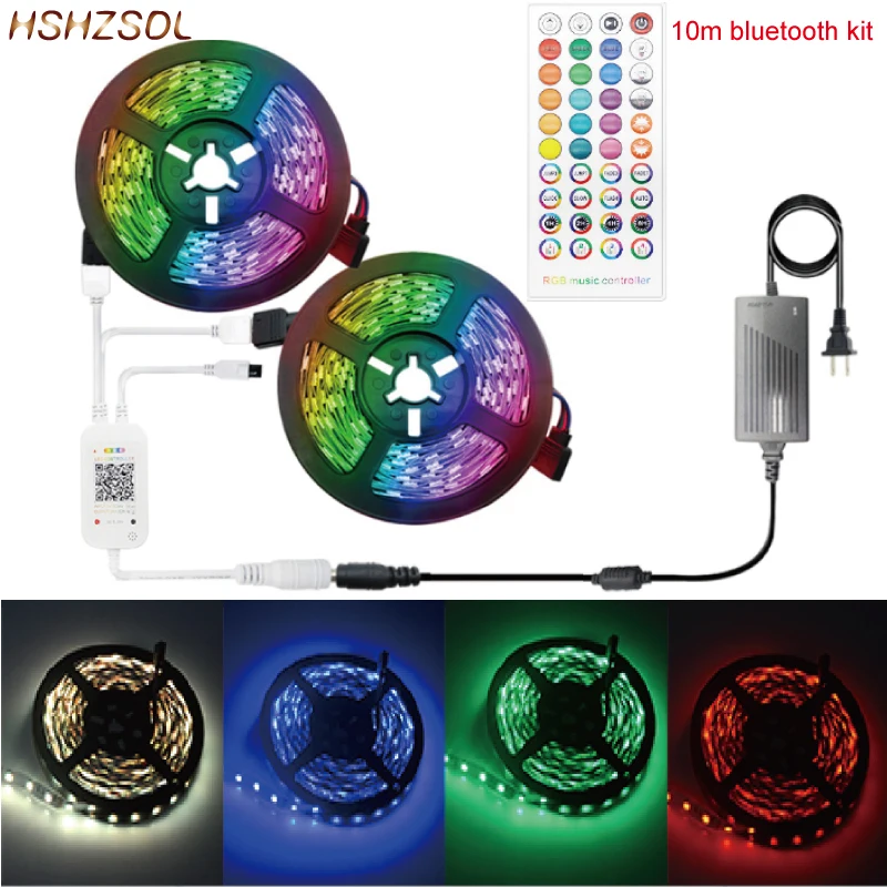 

5m 10m 15m LED RGB SMD 5050 2835 Flexible led Strip+40key IR+IOS & Android Bluetooth DIY muisc color controller with 12V adapter