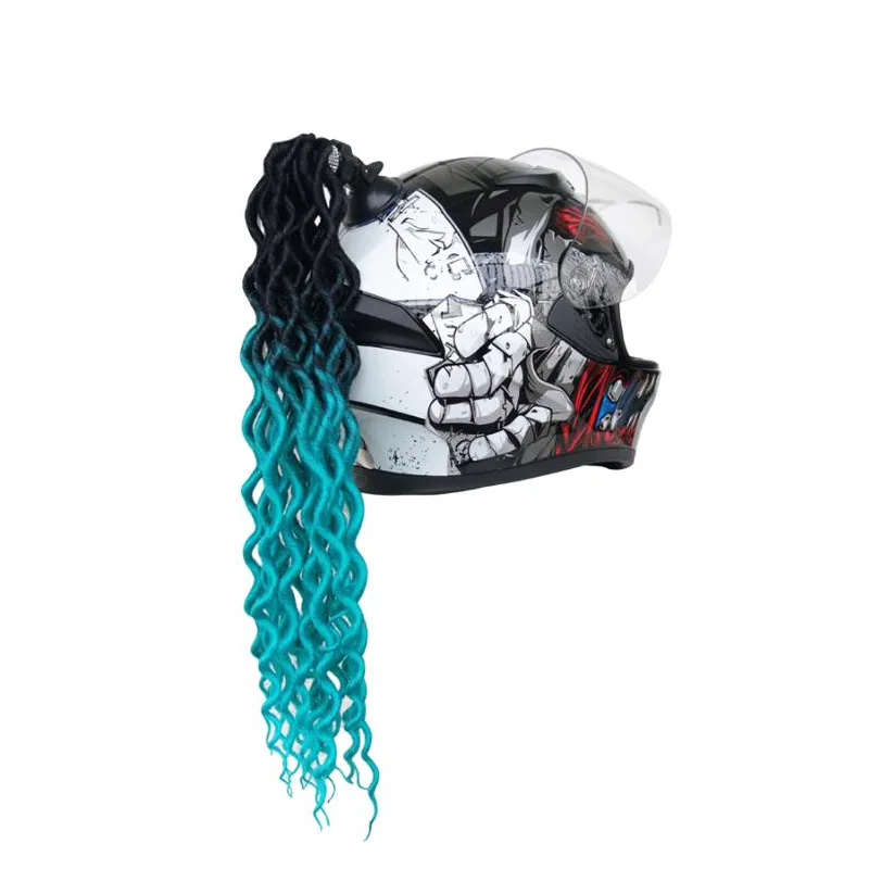 Motorcycle Helmet Braids Woman Wig Curly Dirty Braid Motorbike Helmet Decoration Sticker Ponytail With Sucker Cosplay Styling