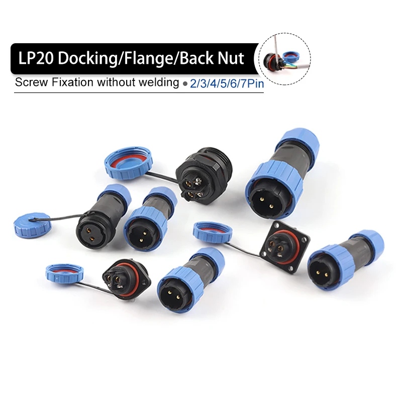 

LP/SP20 IP68 Waterproof socket Aviation Plug Back nut/Docking/Flange/Square 2/3/4/5/6/7Pin Screw Crimp No welding connector