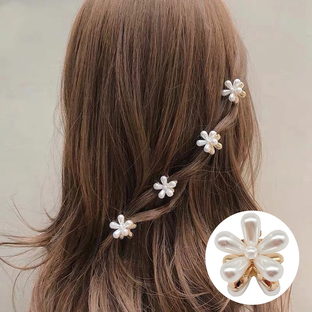 Mini pérola cabelo garra para mulheres e meninas, grampos, grampos flor, caranguejo retro cabelo clipes, presilhas pequenas, acessórios de cabelo, 1PC