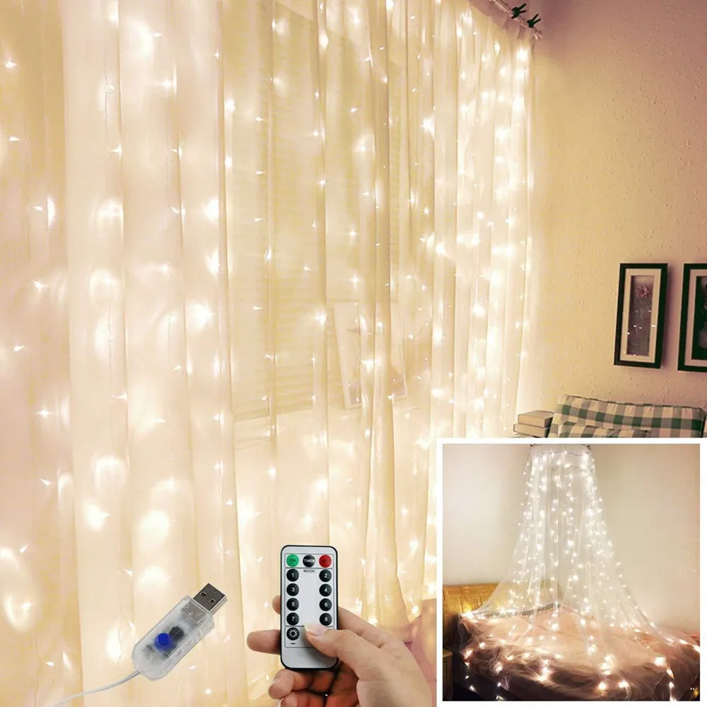 3M LED Curtain String Light Christmas ไฟ Fairy Garland Icicle ไฟสำหรับจัดงานแต่งงานตกแต่งสวนหน้าแรก