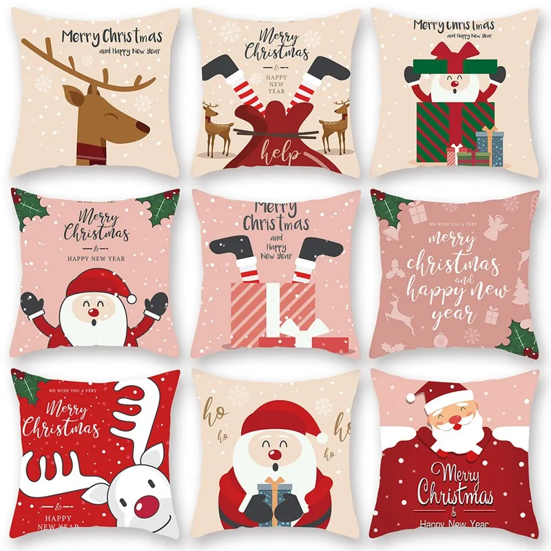 Merry Christmas Cushion Cover Santa Claus Elk Christmas Decoration For Home 2024 Christmas Ornaments Natal Navidad New Year 2023