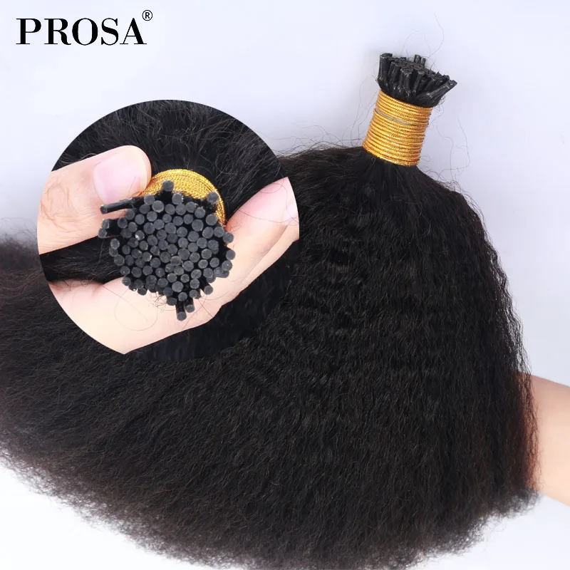 Brazilian Kinky Straight I Tip Microlinks 100% Human Virgin Hair 4B 4C I Tip Hair Extensions Natural Black Knots Prosa Hair