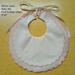Set of 12 Fashion White Linen Double Scalloped Baby Bib 9