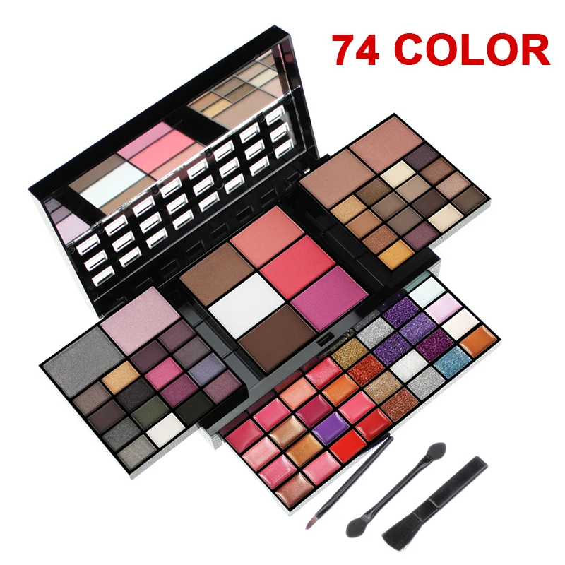 74 Color Eyeshadow Makeup Set Box With Mirror Waterproof Eyeshadow Palette Professional Lip Gloss Kits Blush Foundation Makeup