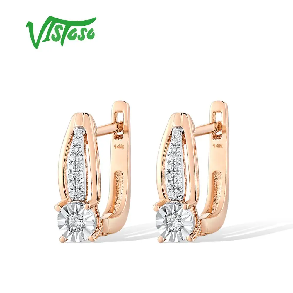 VISTOSO 14K 585 Two-Tone Gold Earrings For Lady Sparkling Illusion-Set Miracle Plate Diamond Earrings Engagement Fine Jewelry