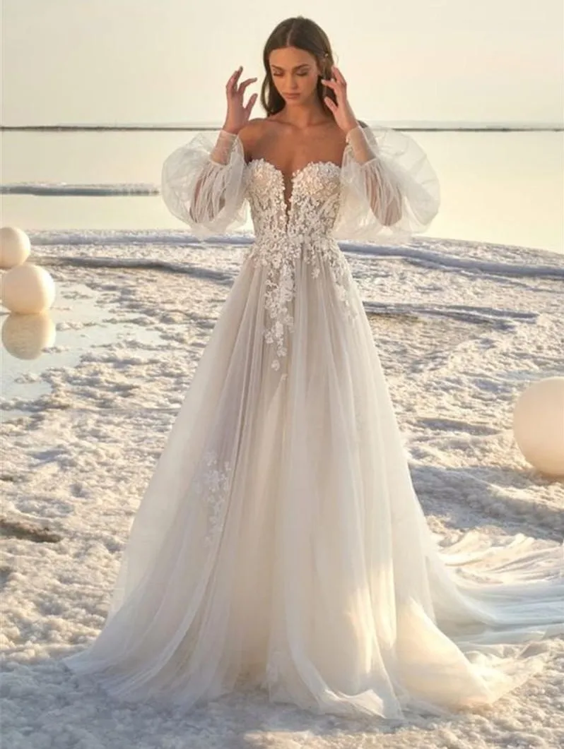 Customized 2025 New Strapless Wedding Dresses Long Sleeve Lace Country Boho Plus Size Bridal Gowns Customized Robe De Mariee