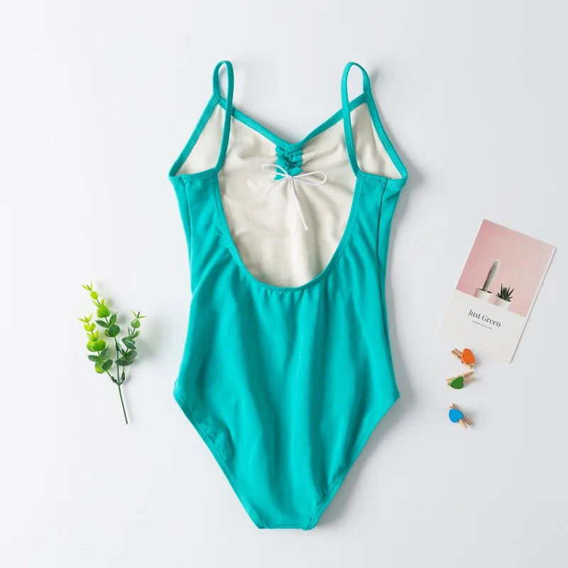 Leotardo camisola con tirantes para niña, vestido de tutú de baile de Ballet Gimnástico, falda de leotardo de espalda baja, Ropa de baile básica de algodón, verde oscuro