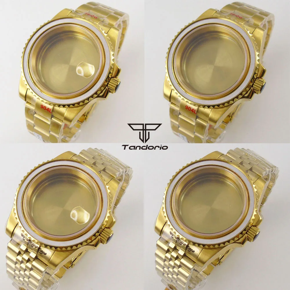 Gold Plated Cyclop/Flat Solid Back Watch Case Bracelet Fit NH35 ETA2824/36 Miyota8215 821A DG Mingzhu2813 Movement