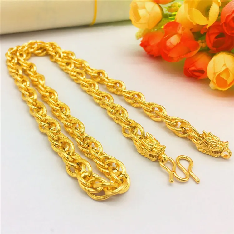 

FASHION KOREAN GOLD 14K NECKLACE YELLOW GOLD CHAIN LINEN FLOWER MEN'S NECKLACE FOR WEDDING ENGAGEMENT ANNIVERSARY JEWELRY GIFTS
