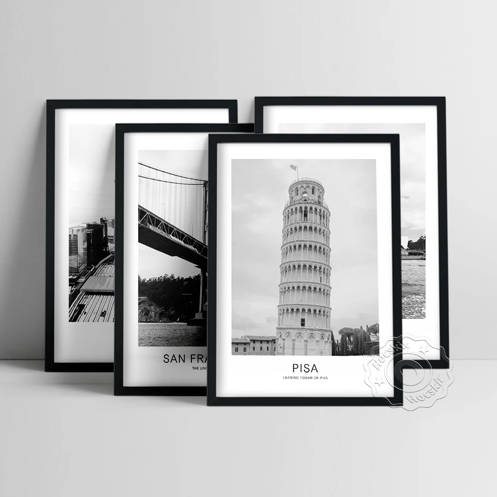 World Travel Black White City Landscape Poster, Toronto San Francisco Sydney Pisa Chicago Tour Prints, Urban Scenery Wall Decor